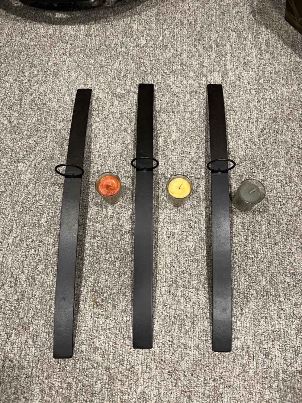 Set of 3 Black Metal Wall Candle Sconces with Votive Cups & Candles - New - 24” - Picture 5 of 9